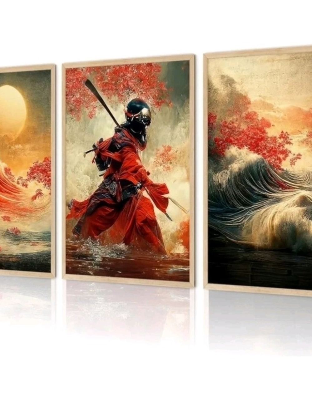Japanese Samurai Wall Decor Art Asian Ocean Wave Canvas Prints Unframed 12"x16"